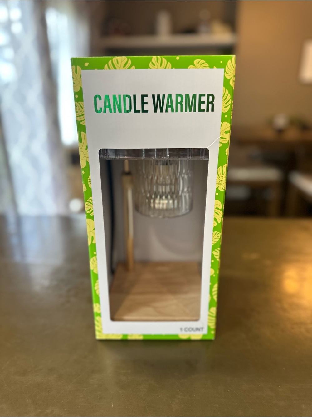 Glass & Wood Candle Warmer in Green and Natural